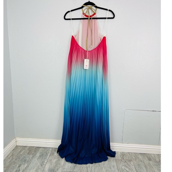 L’Atiste Halter Top Fulled Pleated Ombré Blue Pink Dress - Picture 3 of 5